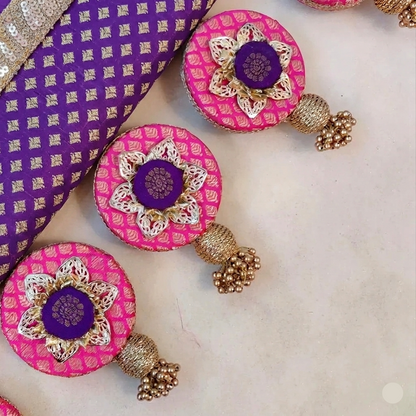 Classic Circular pendant Toran  -  violet Gulabi - small motifs brocade toran