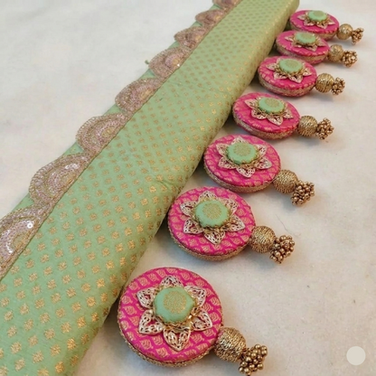 Classic Circular pendant Toran  - pistachio green Gulabi - small motifs brocade toran
