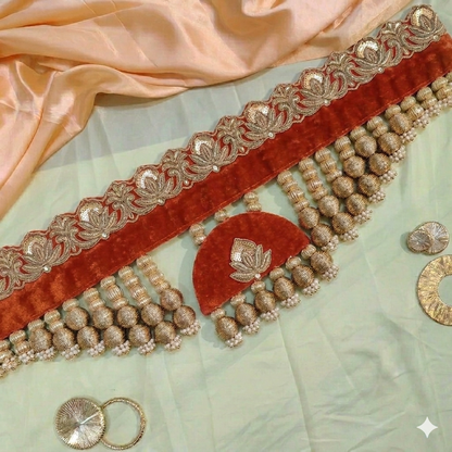 Exclusive- Nathdwara velvet Toran  -Rust  - small motifs brocade toran