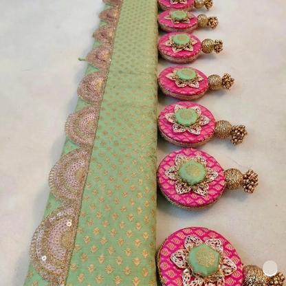 Classic Circular pendant Toran  - pistachio green Gulabi - small motifs brocade toran