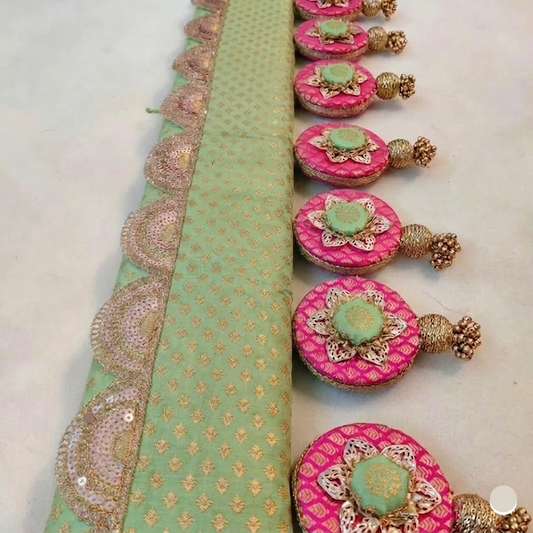 Classic Circular pendant Toran  - pistachio green Gulabi - small motifs brocade toran