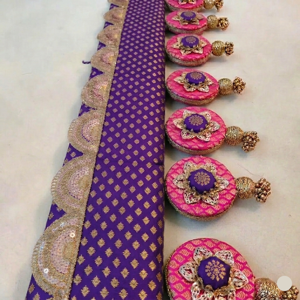 Classic Circular pendant Toran  -  violet Gulabi - small motifs brocade toran