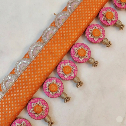 Classic Circular pendant Toran  -  orange  Gulabi - small motifs brocade toran