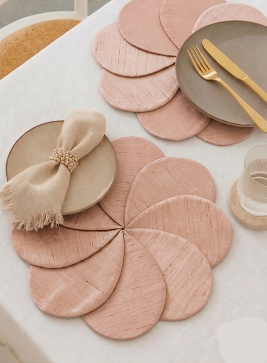 Blush pink Flower Shape Layered Placemat – Textured Brocade Table Mat