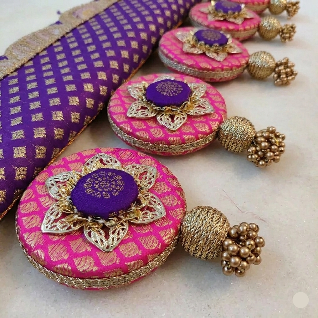 Classic Circular pendant Toran  -  violet Gulabi - small motifs brocade toran