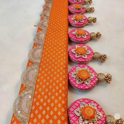 Classic Circular pendant Toran  -  orange  Gulabi - small motifs brocade toran