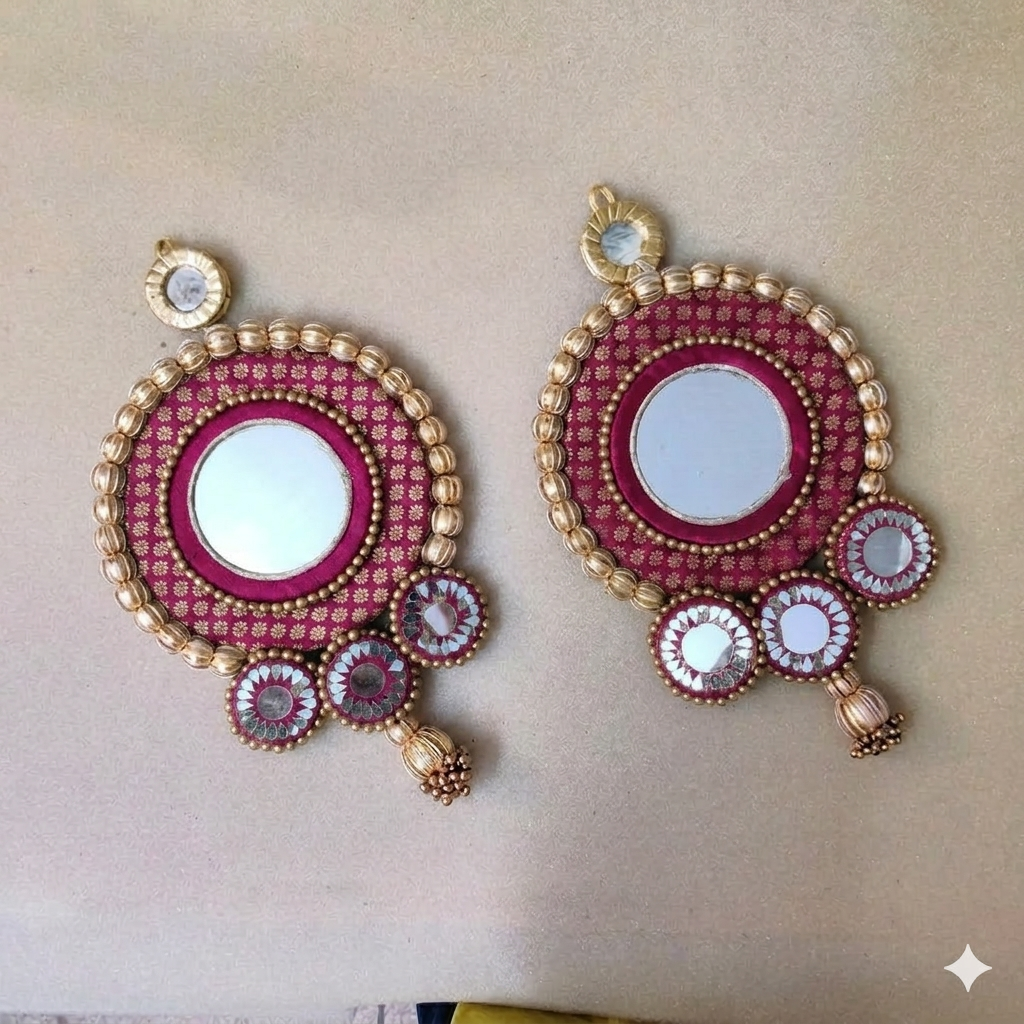 Mirrorwork Shubh labh hanging Pair - Pink / Pair /Reversible / one side mirror
