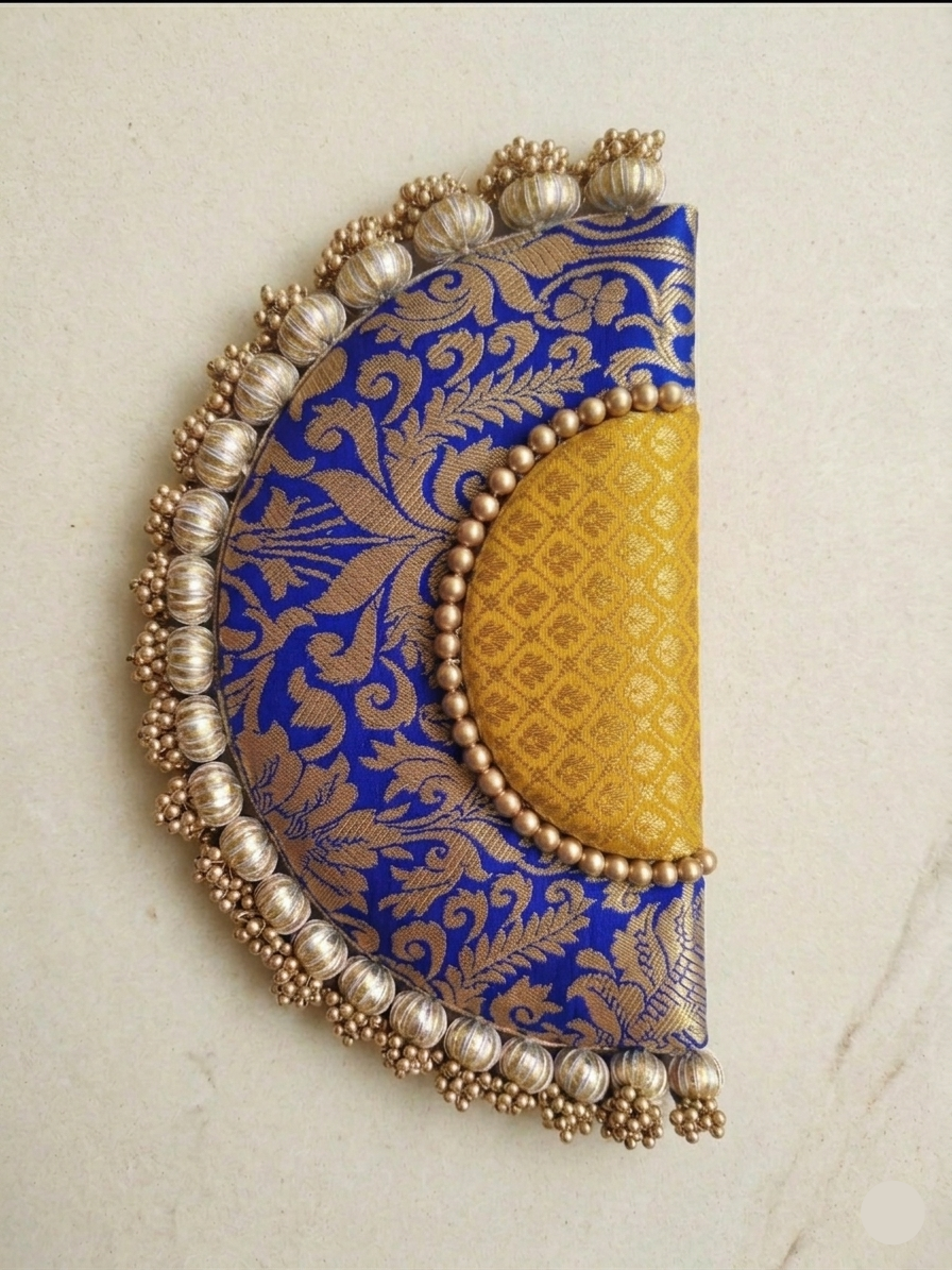 Handcrafted Banarasi Silk Semi Circle Placemat with Pearl beaded Border detailing