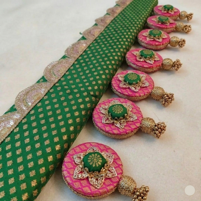 Classic Circular pendant Toran  -  green Gulabi - small motifs brocade toran