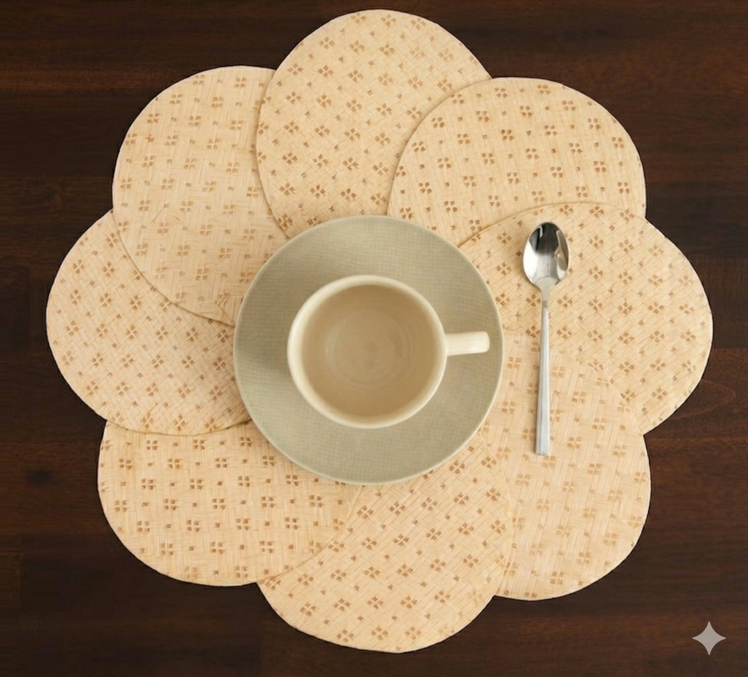 Beige Flower Shape Layered Placemat – Textured Brocade Table Mat