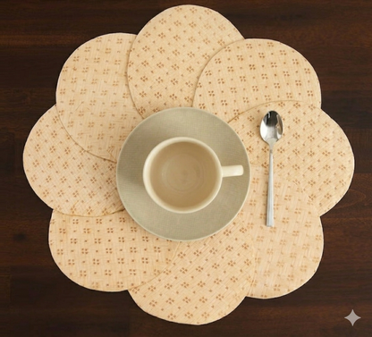 Beige Flower Shape Layered Placemat – Textured Brocade Table Mat