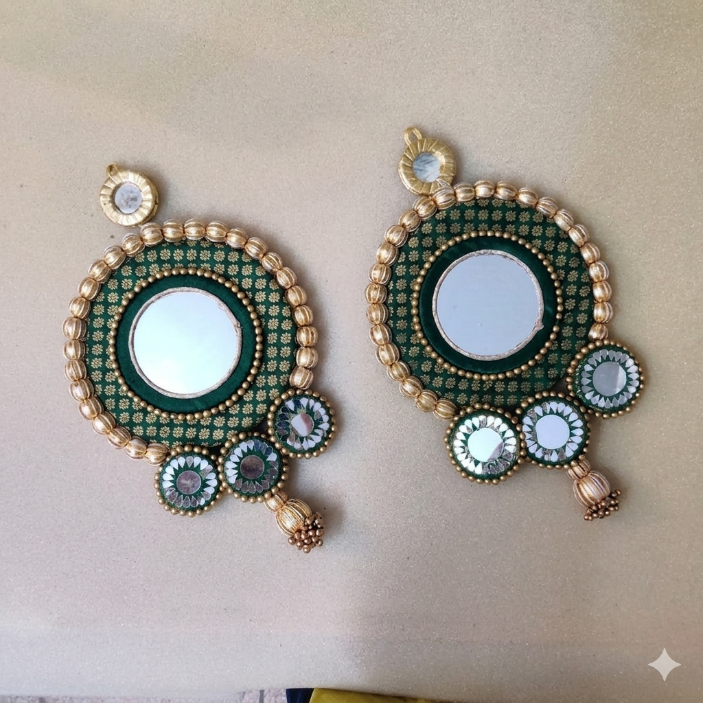 Mirrorwork Shubh labh hanging Pair - green  / Pair /Reversible / one side mirror