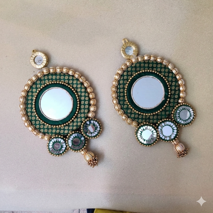 Mirrorwork Shubh labh hanging Pair - green  / Pair /Reversible / one side mirror