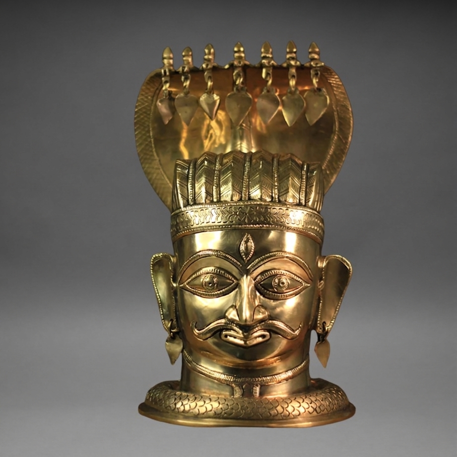 Brass Shiva Mukhlingam With Nagabharanam 13"