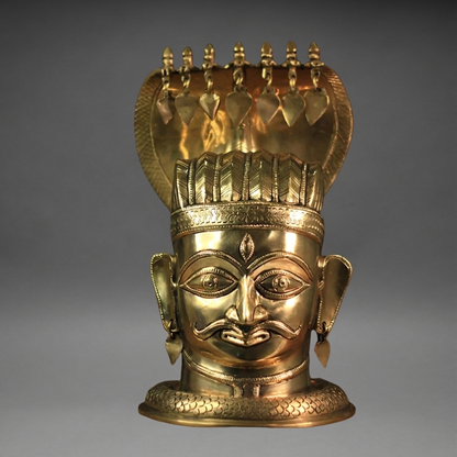 Brass Shiva Mukhlingam With Nagabharanam 13"