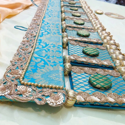 Exclusive - Chakor Toran - Sky blue - small motifs brocade toran