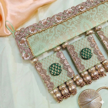 Exclusive - Chakor Toran - pastel green - small motifs brocade toran