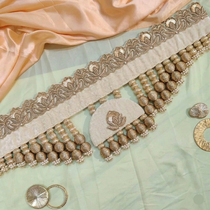 Exclusive- Nathdwara velvet Toran  -ivory - small motifs brocade toran