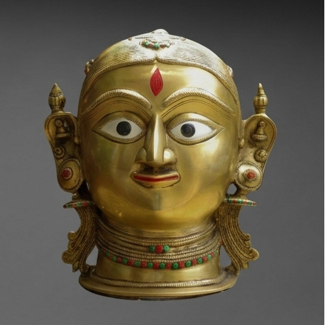 Handcrafted Solid Brass Gauri Head Mask (10-inch) with inlay and enameling