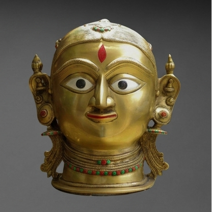 Handcrafted Solid Brass Gauri Head Mask (10-inch) with inlay and enameling