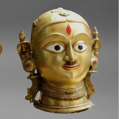 Handcrafted Solid Brass Gauri Head Mask (10-inch) with inlay and enameling
