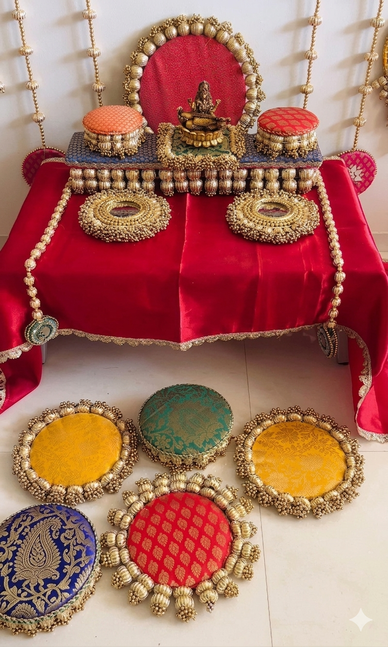 poojas_decor_edits x Decorchidiya – Royal Crimson Ardhchandrama Festive Decor Set – 15 Pieces