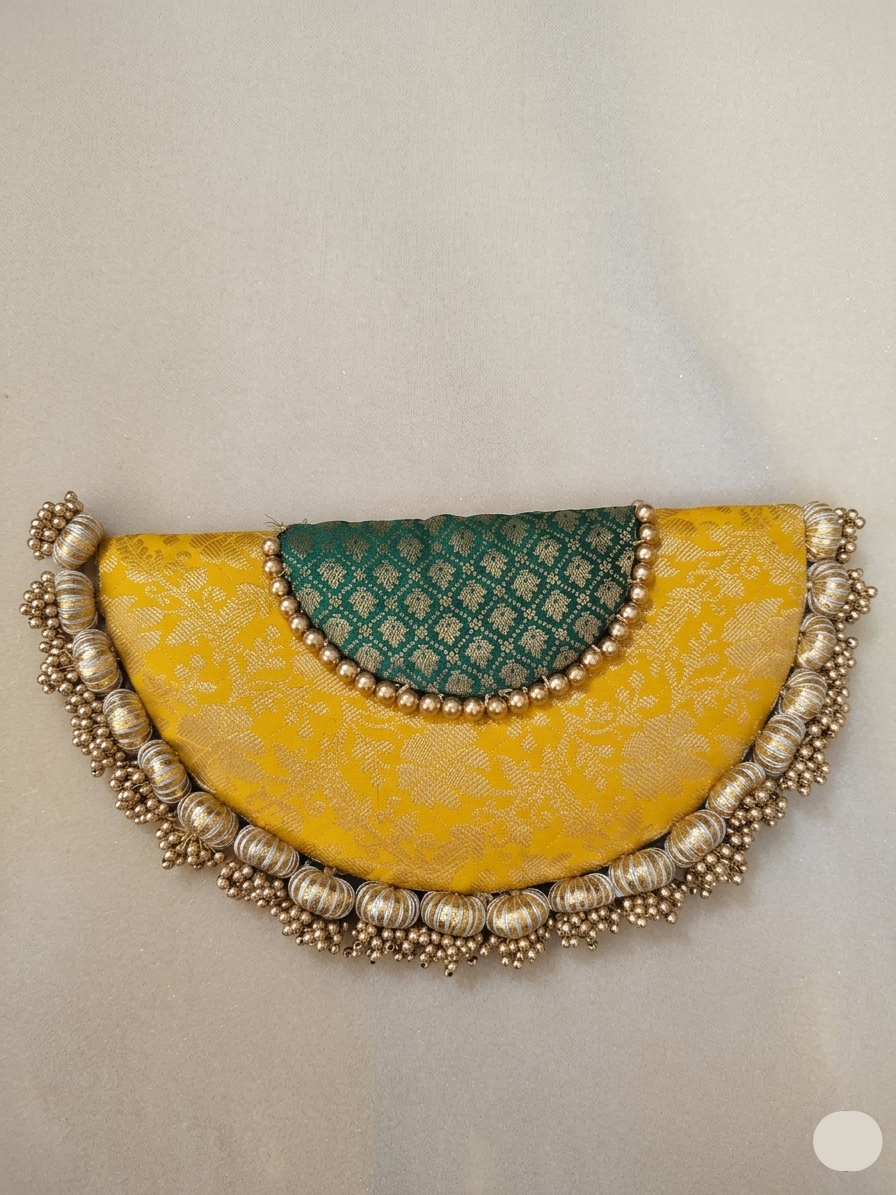 Handcrafted Banarasi Silk Semi Circle Placemat with Pearl beaded Border detailing