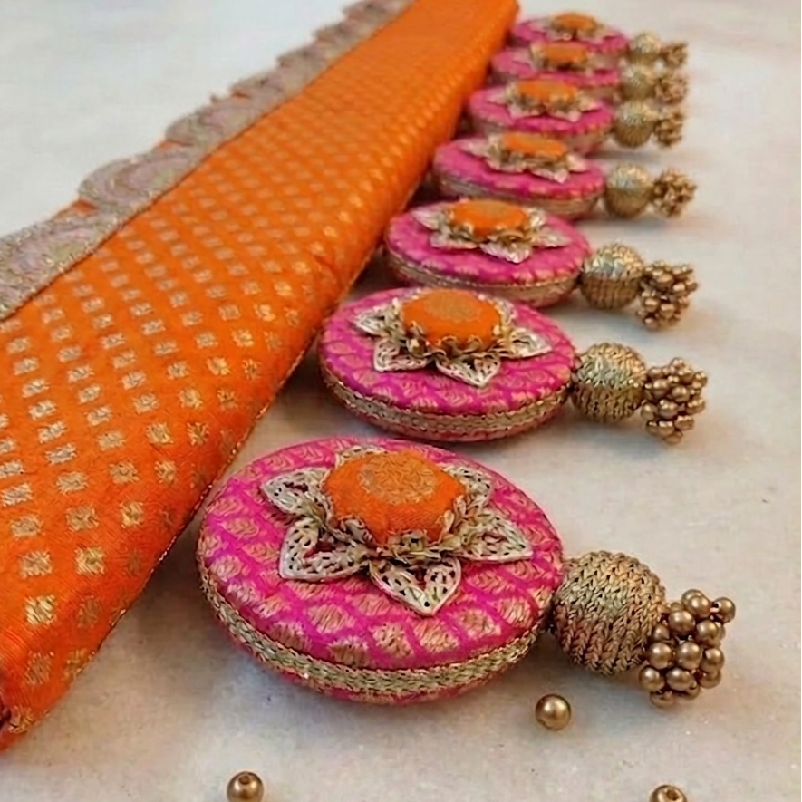 Classic Circular pendant Toran  -  orange  Gulabi - small motifs brocade toran
