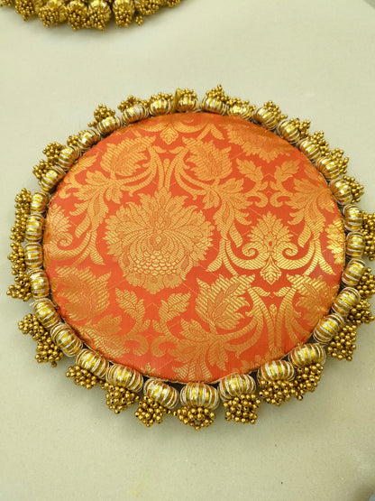 Orange  Single Bead Tassel Placemat - Narangi rang - Ektara Placemat