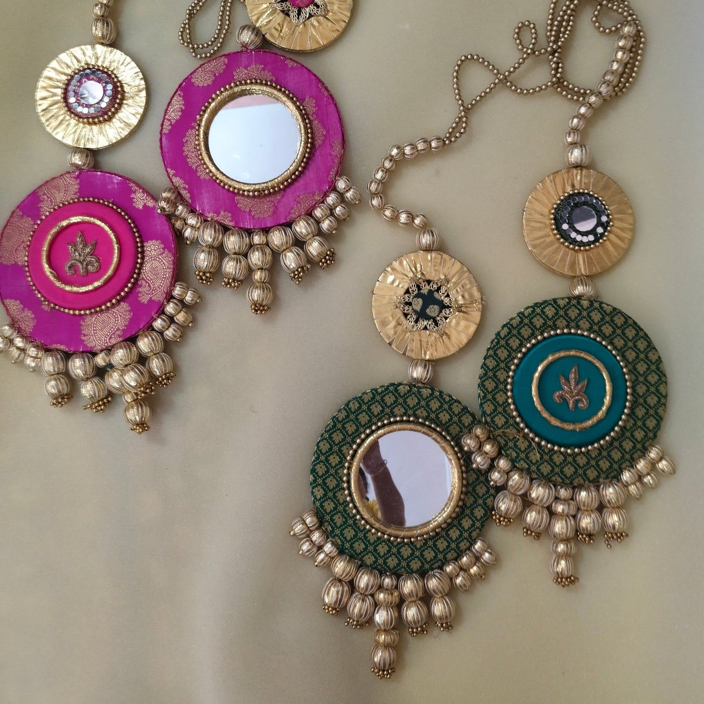 Mirrorwork dabka flower  hanging Pair - reversible - color option
