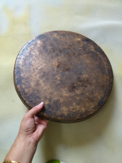 Antique hand carved brass tray thaal hammered back