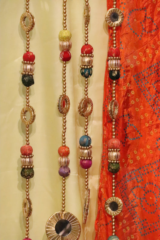 Darpan Hanging – Beaded Gota Mirror Frame | Banarasi Bead Wall & Festive Decor