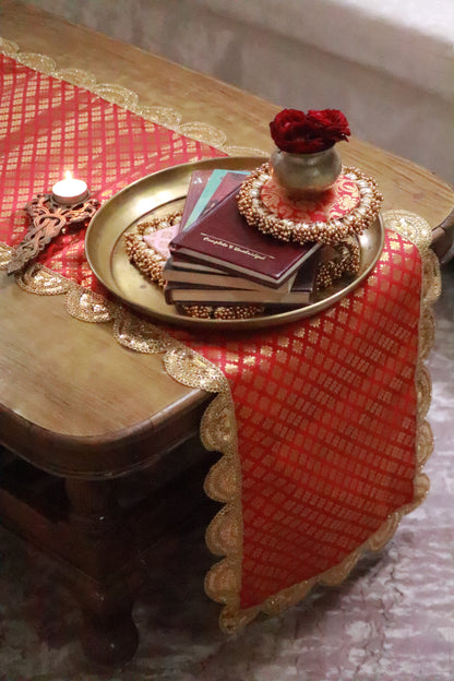 Banarasi Table  runner - various sizes - red color
