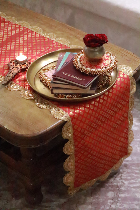 Banarasi Table  runner - various sizes - red color