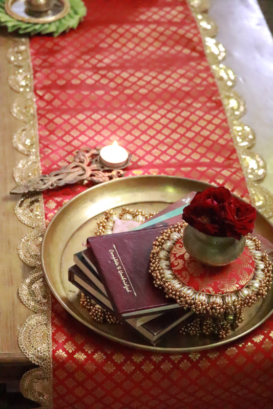 Banarasi Table  runner - various sizes - red color