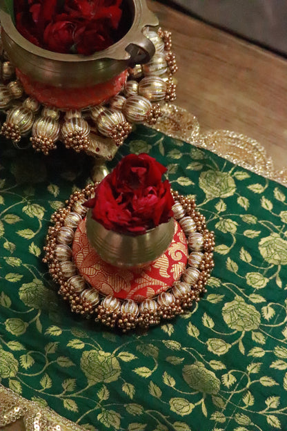Banarasi Table  runner - various sizes - emerald green color
