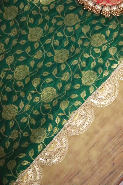 Banarasi Table  runner - various sizes - emerald green color