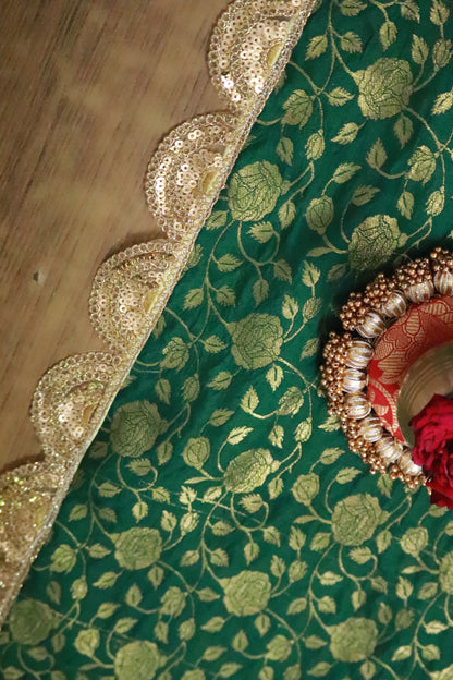 Banarasi Table  runner - various sizes - emerald green color