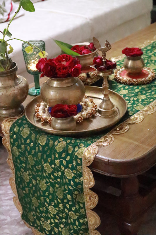 Banarasi Table  runner - various sizes - emerald green color