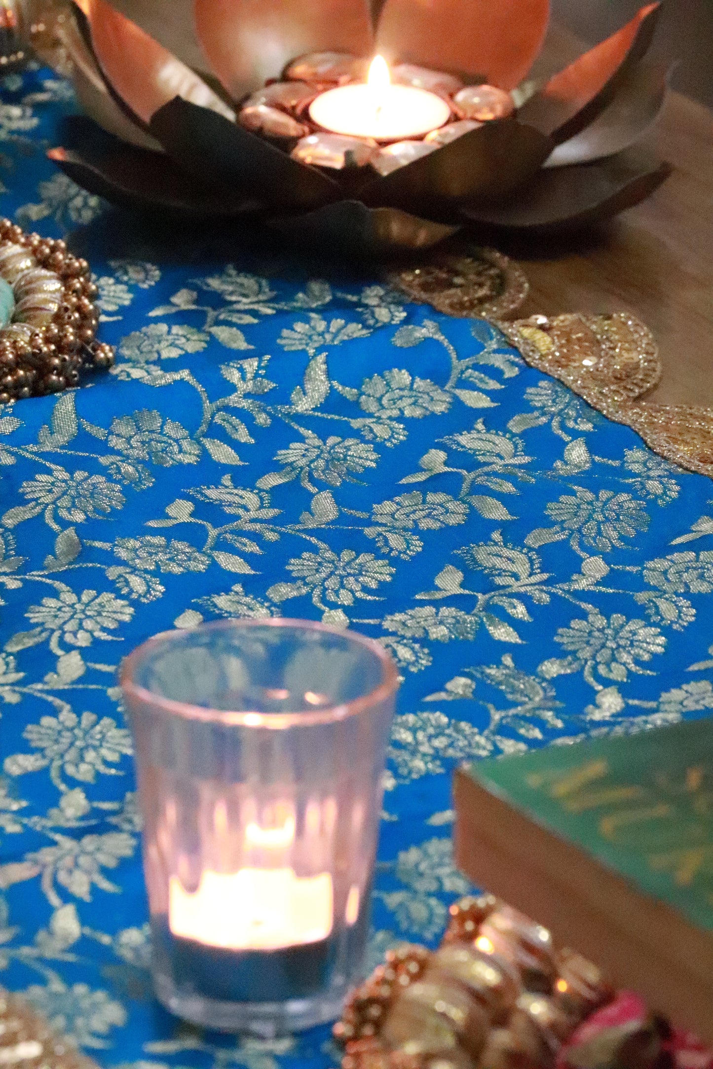 Banarasi Table  runner - various sizes - Teal blue color