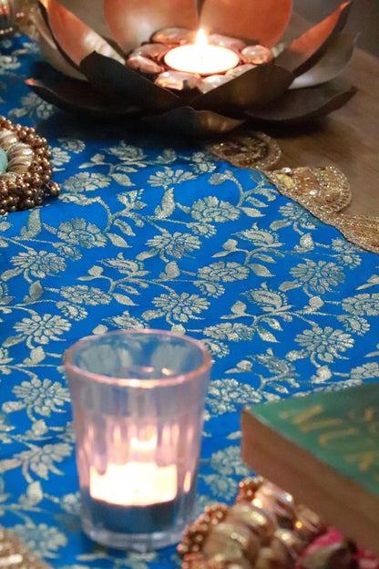 Banarasi Table  runner - various sizes - Teal blue color