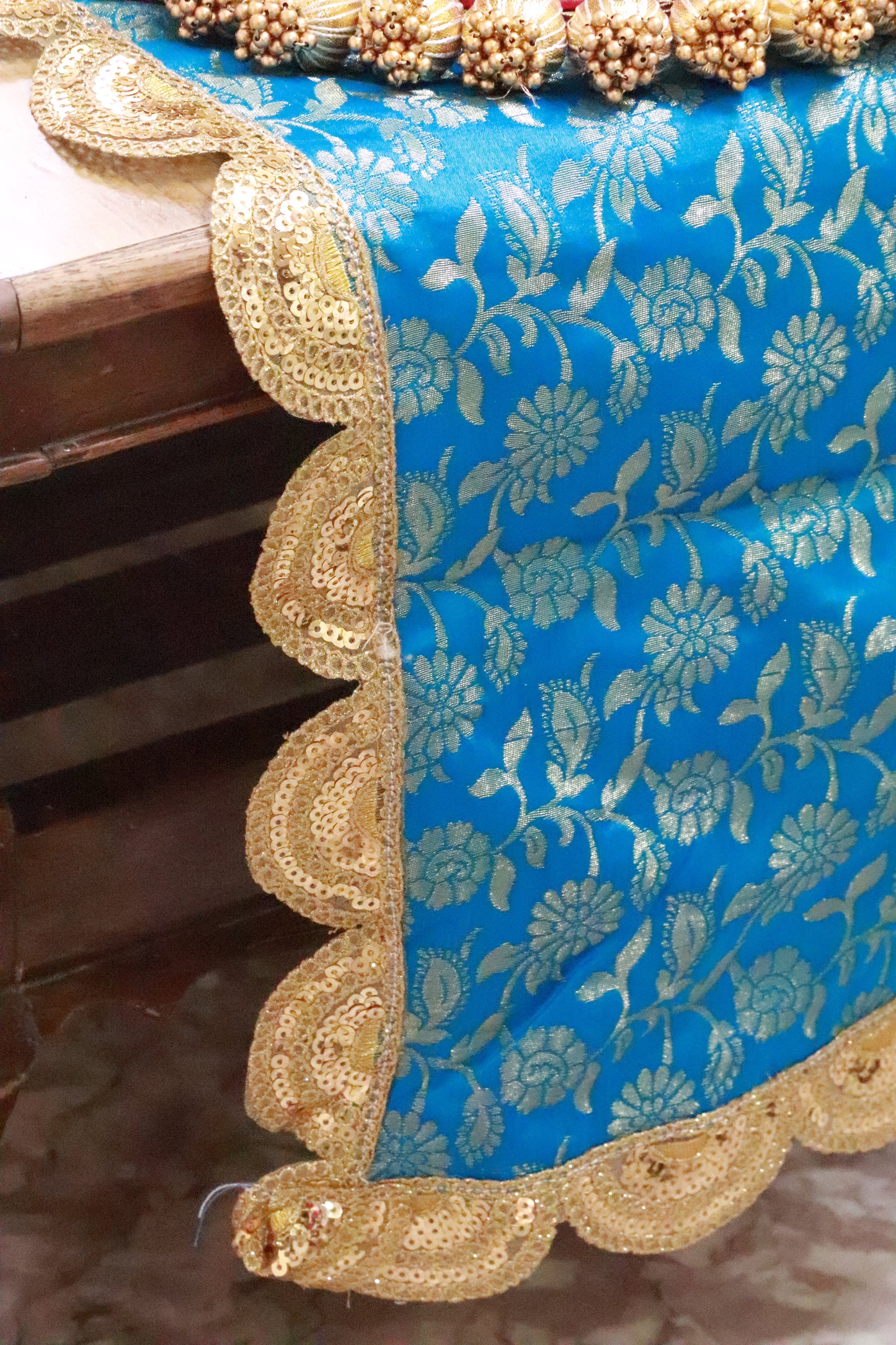 Banarasi Table  runner - various sizes - Teal blue color