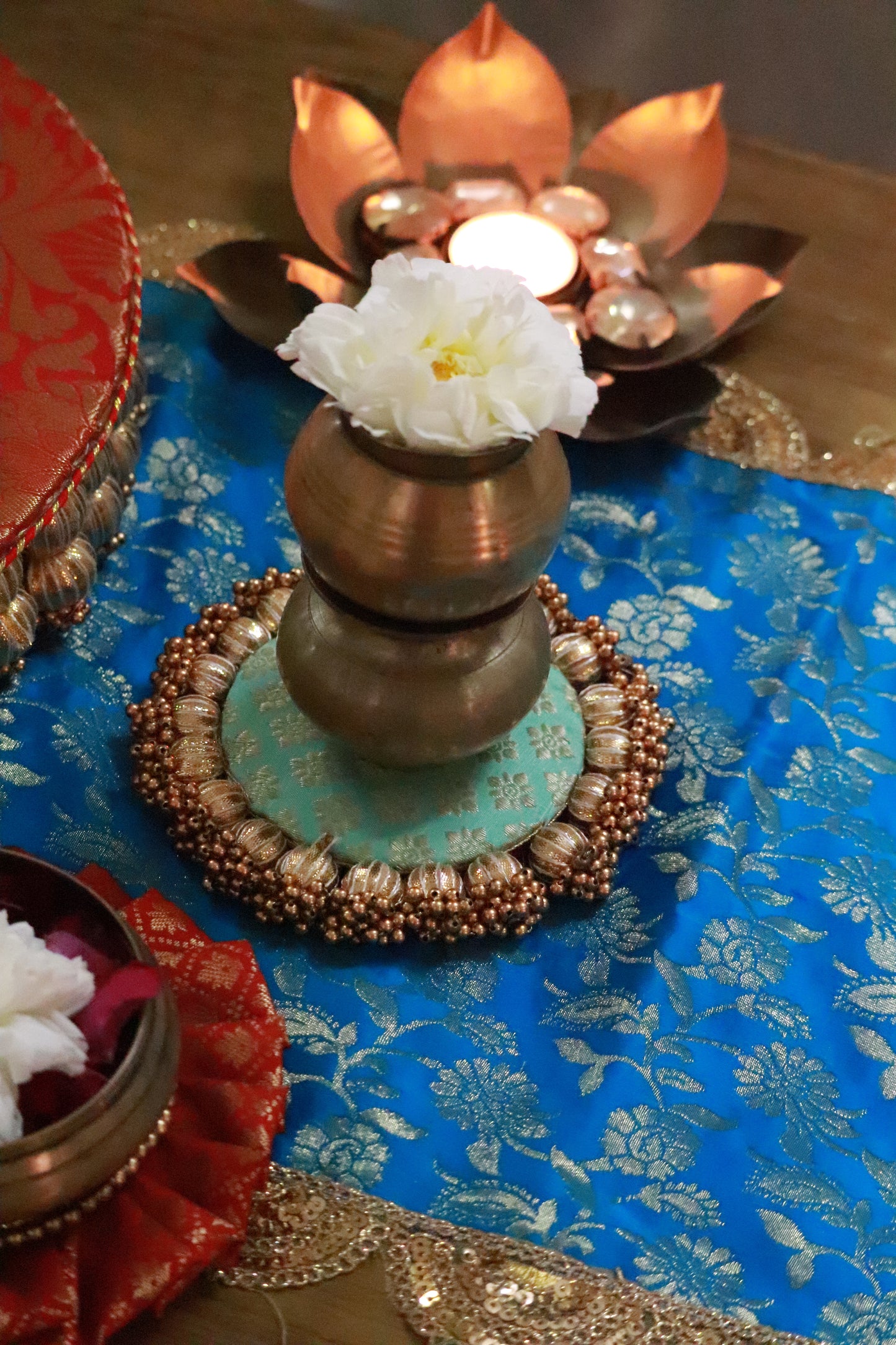 Banarasi Table  runner - various sizes - Teal blue color