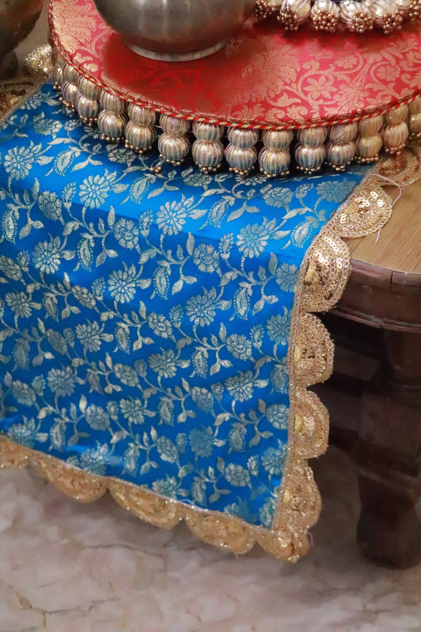 Banarasi Table  runner - various sizes - Teal blue color