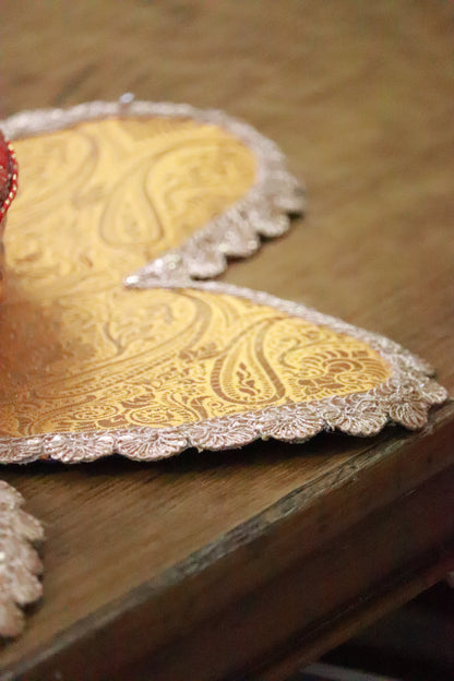 Flower shaped Banarasi Table  runner - various sizes - yellow color
