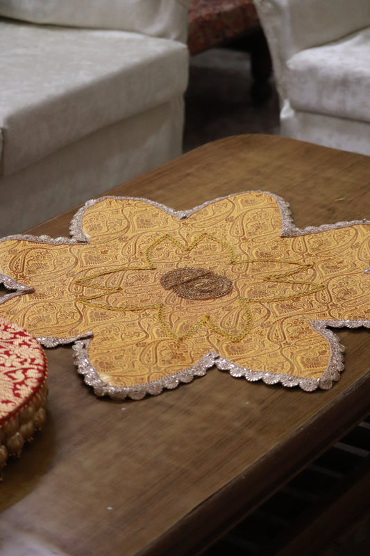 Flower shaped Banarasi Table  runner - various sizes - yellow color