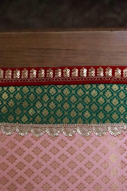 Embroided Banarasi Table  runner - Green and pink