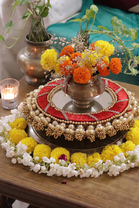Shubh kalash- Coffee Table Decor Set –Red and Gold Festive Centerpiece