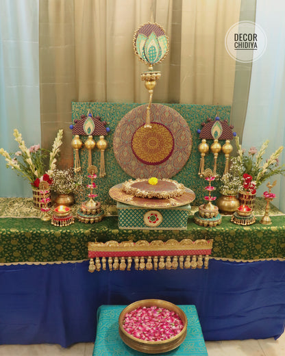Peacock Theme Pooja Decor Set | Ganpati, Janmashtami & Festive Mandir Decoration at Home