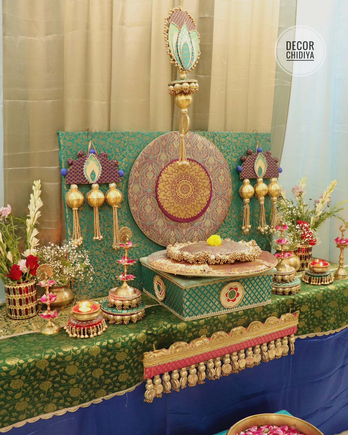 Peacock Theme Pooja Decor Set | Ganpati, Janmashtami & Festive Mandir Decoration at Home
